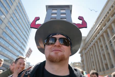 Residents attend a demonstration to protest against the decision by authorities to demolish soviet five-storey houses in Moscow, Russia, May 14, 2017. REUTERS/Sergei Karpukhin