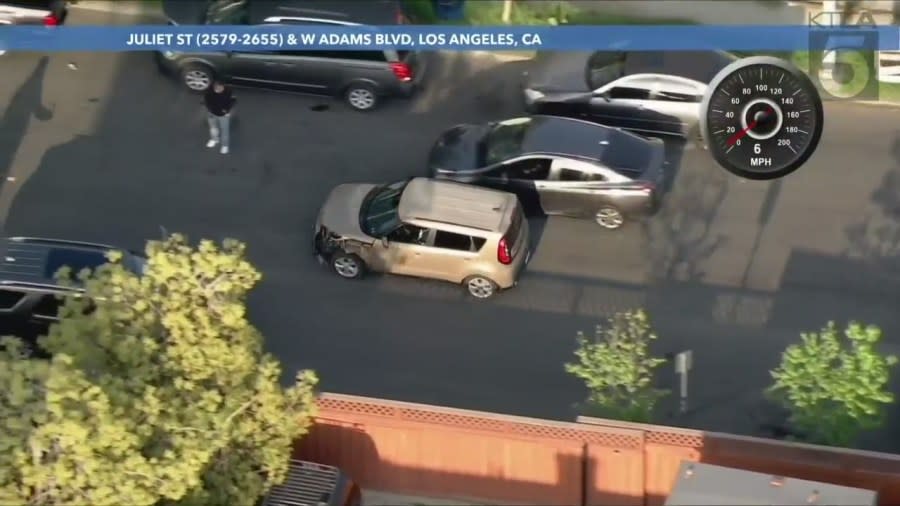 The driver of the suspected stolen vehicle drove erratically through South Los Angeles, nearly causing several collisions on April 19, 2024. (KTLA) 