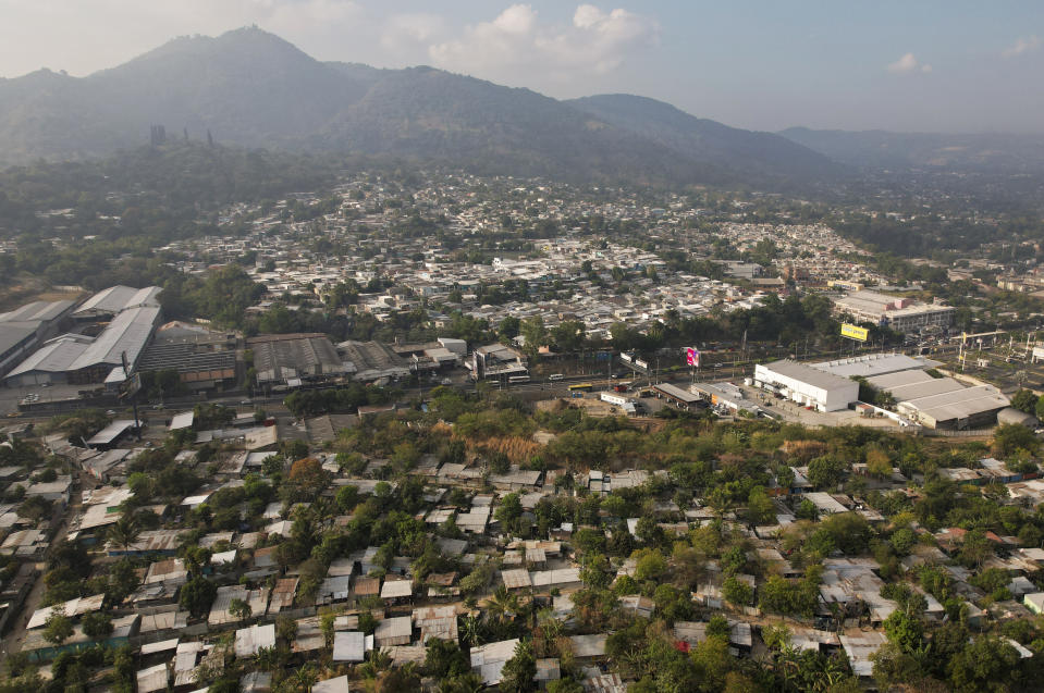 The neighborhood of Primero de Diciembre in Soyapango, El Salvador, Thursday, March 2, 2023. The area was considered a red zone until the "state of exception" came into effect in March 2023 and police stormed the neighborhood to arrest alleged gang members. Nearly one in six people who have been imprisoned are innocent, estimates the country’s police union tracking detentions and Human Rights Watch estimates that more than 1,000 children as young as 12 have been detained. (AP Photo/Salvador Melendez)