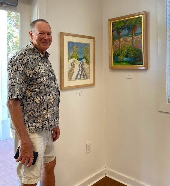 Residents of Fleet Landing are May's featured artists at the Adele Grage Cultural Center in Atlantic Beach and an artist's reception is planned for May 19. Resident artist Glenn Perry is shown with some of his work featured in the exhibit.
