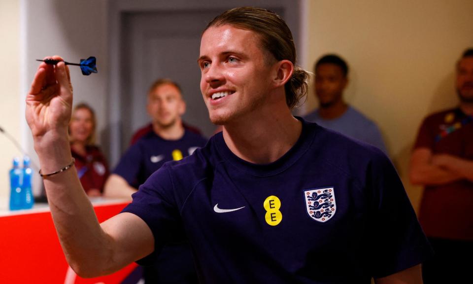 <span>Conor Gallagher plays darts during Euro 2024, where he was part of the England squad.</span><span>Photograph: John Sibley/Reuters</span>