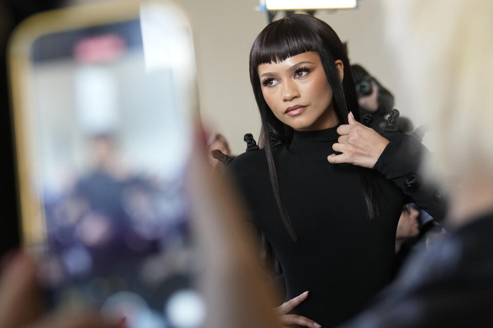 Zendaya arrives to attend Schiaparelli's Haute Couture Spring-Summer 2024 collection presented in Paris, Monday, Jan. 22, 2024. (AP Photo/Christophe Ena)