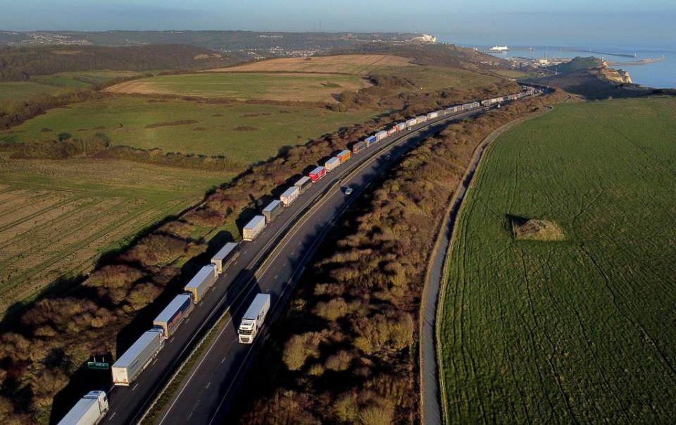 Lorries queue for the port of Dover (Gareth Fuller/PA) (PA Wire)