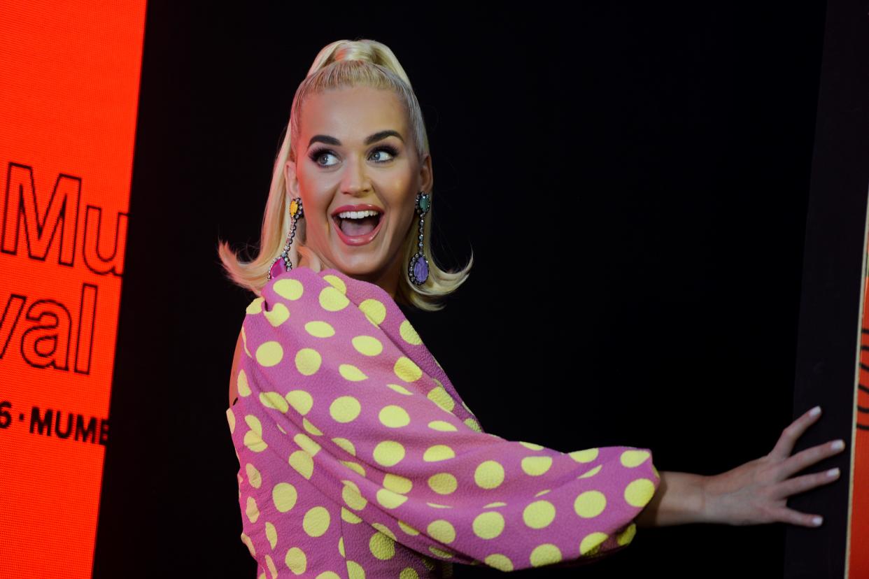 US singer/songwriter Katy Perry attends a press conference in Mumbai on November 12, 2019, ahead of her concert on November 16 at the OnePlus Music Festival. (Photo by Punit PARANJPE / AFP) (Photo by PUNIT PARANJPE/AFP via Getty Images)