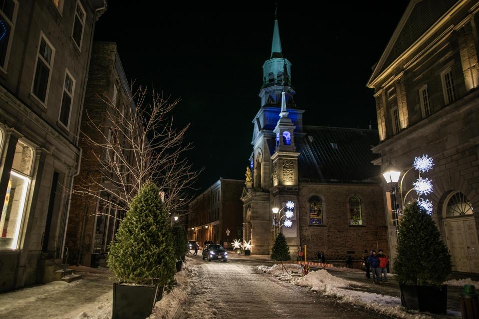 A general view of a street in old Montreal, which is usually packed by thousands of people, during new year's eve in Canada on December 31, 2020.