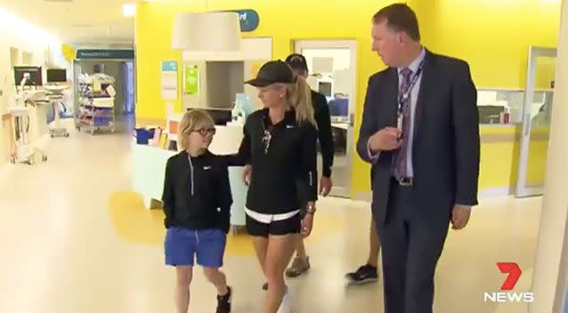 Fin and his mum on tour of the hospital. Source: 7News