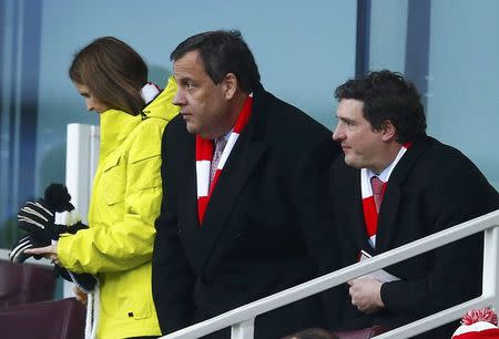 Governor of New Jersey Chris Christie attends Arsenal's English Premier League soccer match against Aston Villa at the Emirates Stadium in London, February 1, 2015. REUTERS/Eddie Keogh