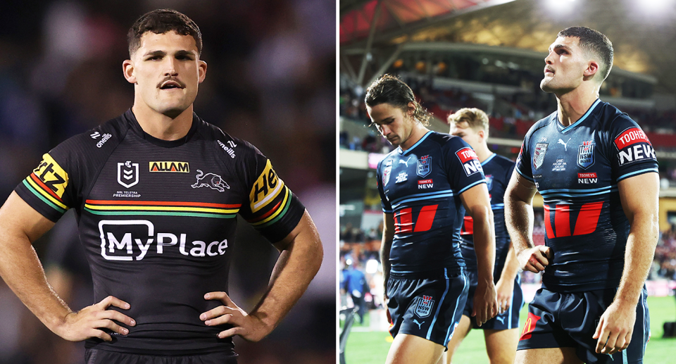 Pictured Nathan Cleary left and with Nicho Hynes right