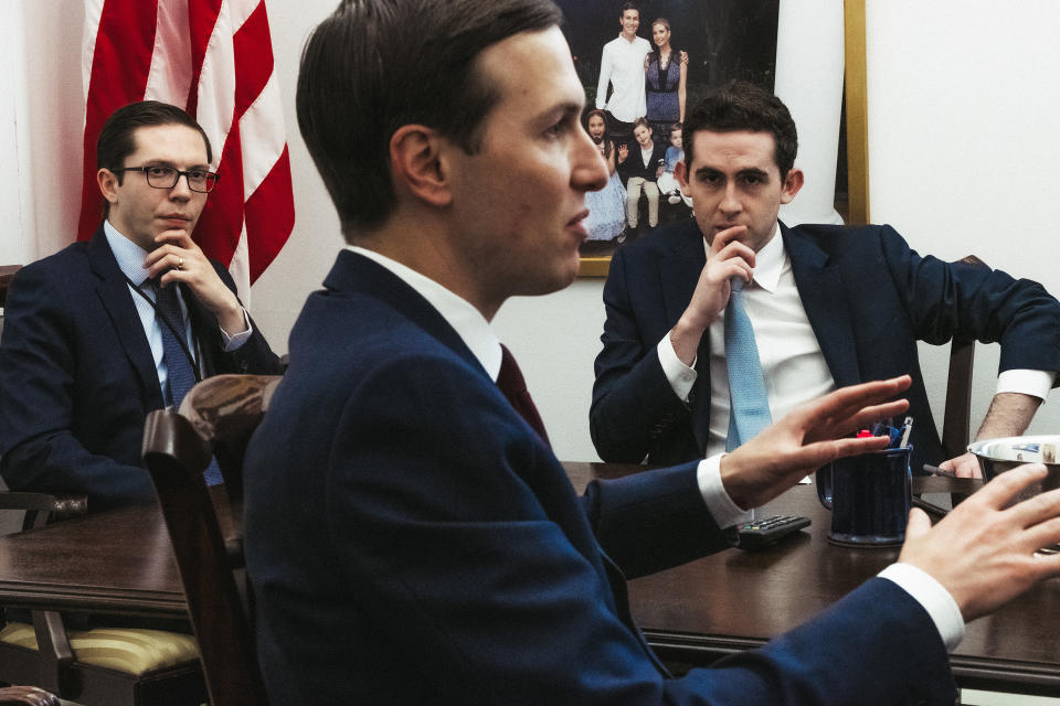 Kushner and staffers meet in his West Wing office next to the President’s private dining room on Dec. 19, 2020. | Christopher Lee for TIME