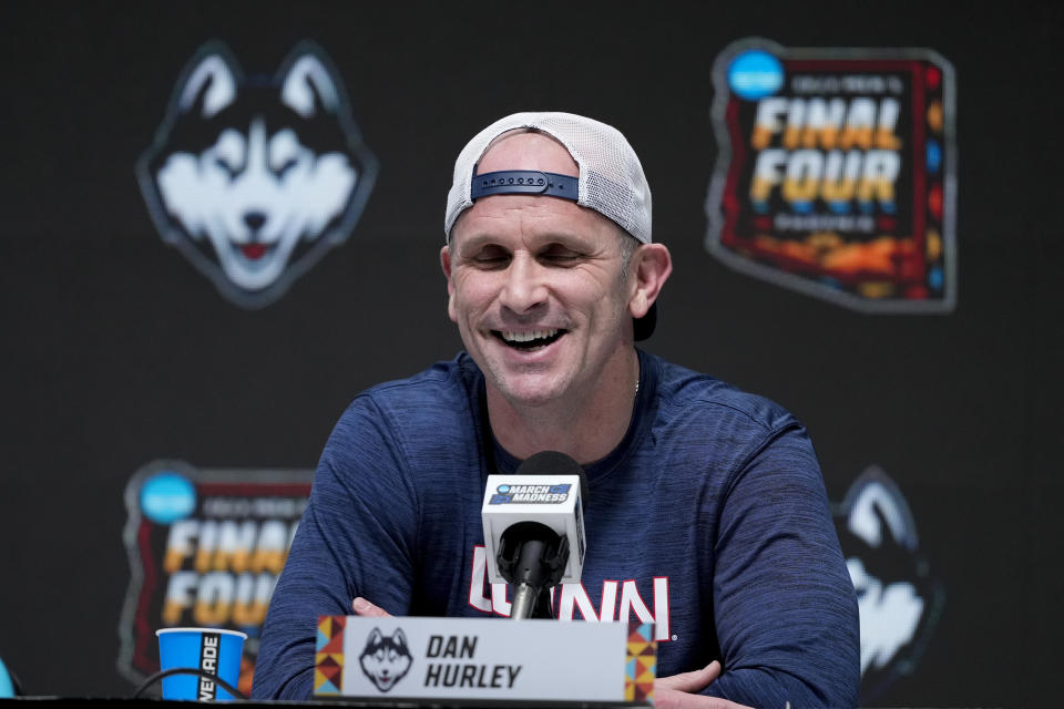 UConn head coach Dan Hurley speaks to the media during a news conference ahead of a Final Four college basketball game in the NCAA Tournament, Thursday, April 4, 2024, in Glendale, Ariz. UConn plays Alabama on Saturday. (AP Photo/David J. Phillip)