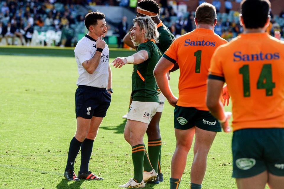 Faf de Klerk, pictured here being sin-binned for slapping Nic White in the face.