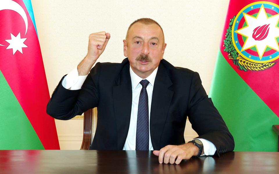 Azerbaijan's President Ilham Aliyev speaks during an address to the nation in Baku, Azerbaijan - Reuters