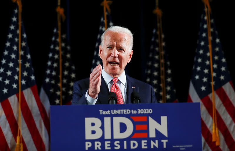 Democratic U.S. presidential candidate Joe Biden speaks about coronavirus pandemic at event in Wilmington