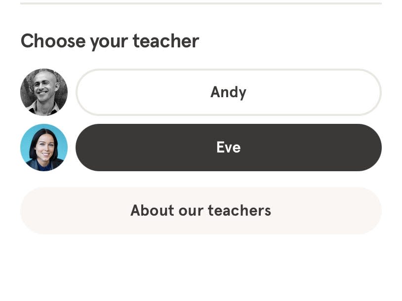 two teachers' names in a screenshot of the meditation app Headspace