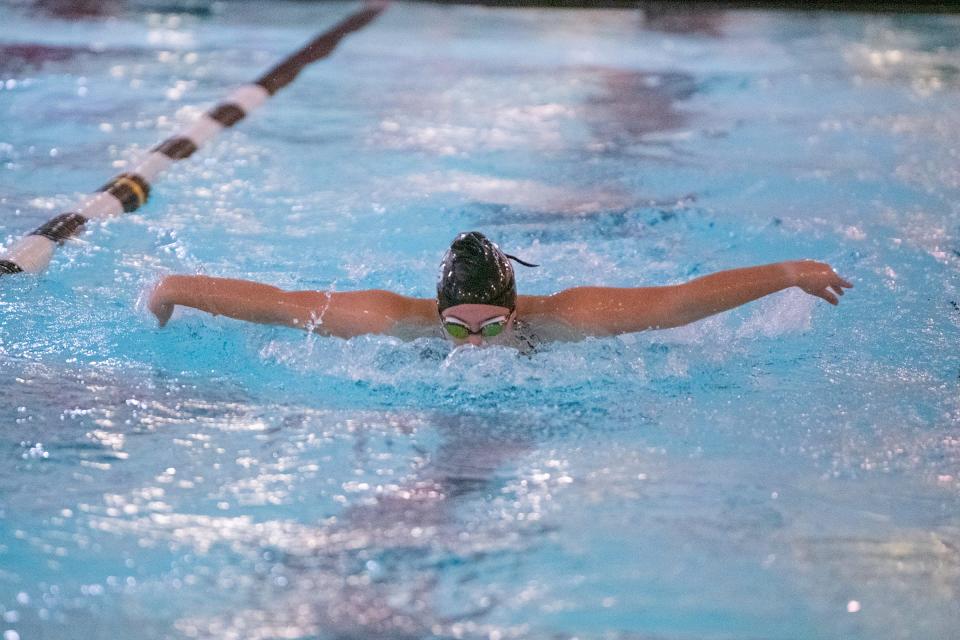 Pueblo South's Morgan Sheppard competes in the 200 IM during a dual with Pueblo Centennial on Tuesday.