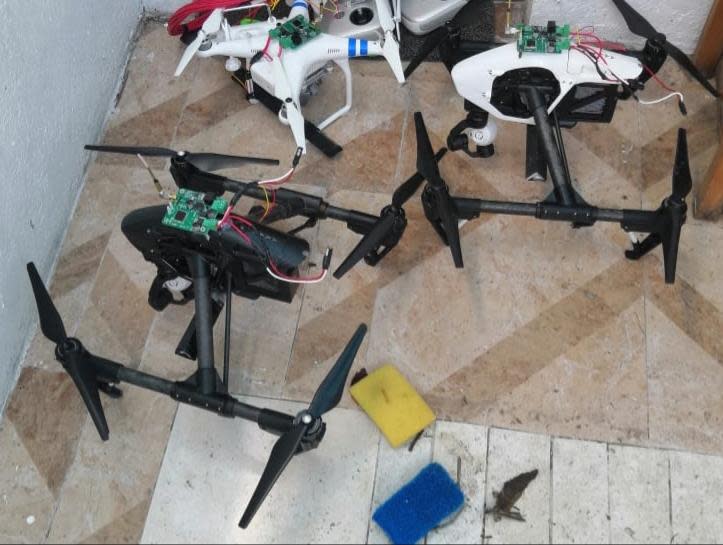 Mexican drug cartels use drones to further their aims. These drones were seized by the attorney general of Mexico in Puebla in 2020.