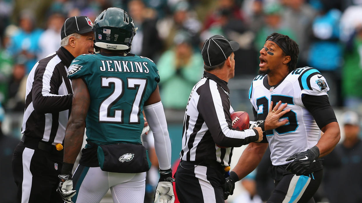 Eric Reid and Malcolm Jenkins had to be separated ahead of last week’s Panthers-Eagles game. (Getty)