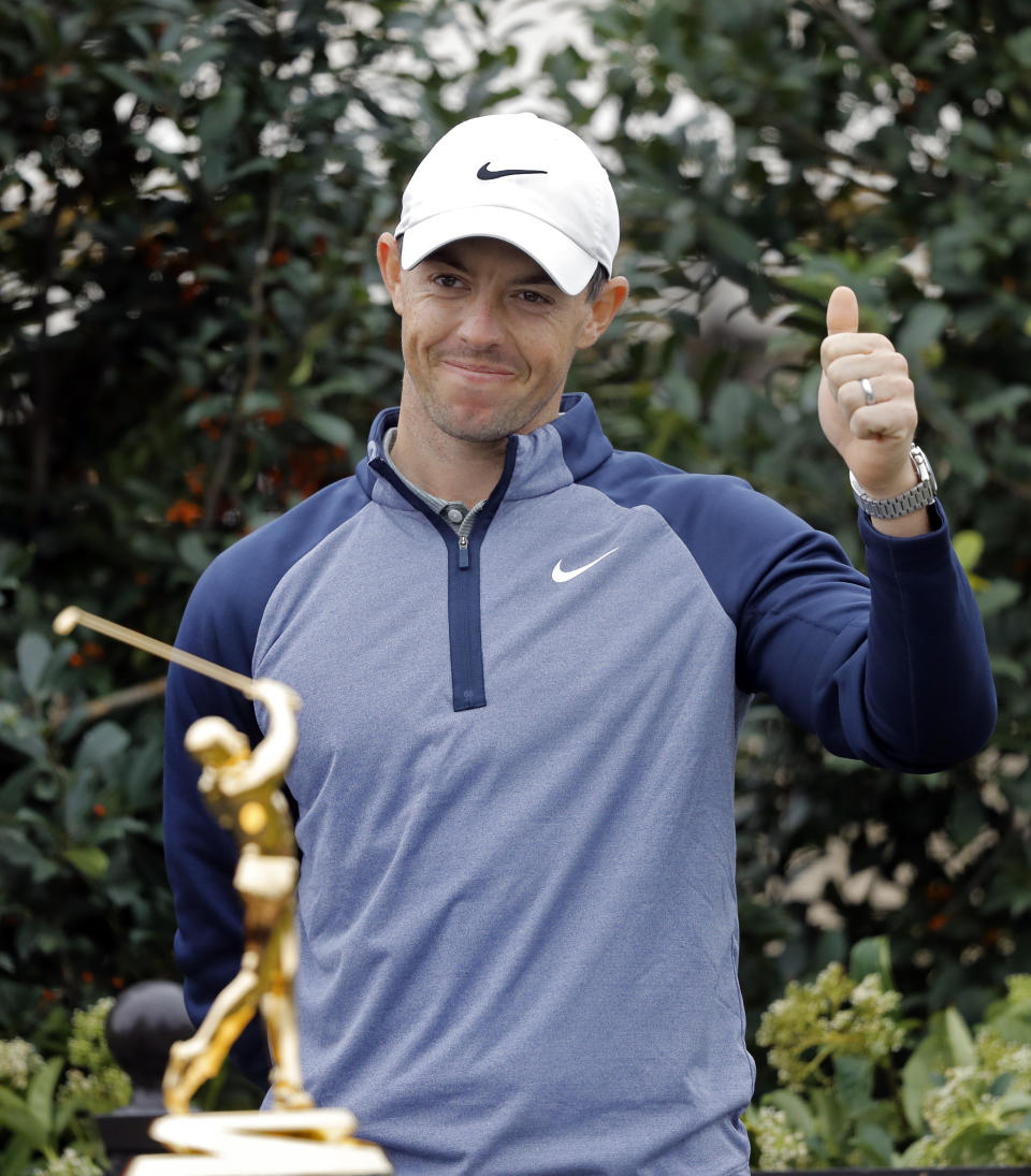 Rory McIlroy, of Northern Ireland, gives the thumbs up after winning the The Players Championship golf tournament Sunday, March 17, 2019, in Ponte Vedra Beach, Fla. (AP Photo/Gerald Herbert)