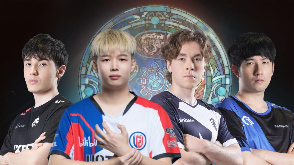 The opening day of The International 2023's Road to The International Playoffs saw Team Spirit, Team Liquid, LGD Gaming, and Azure Ray advance to the tournament's Main Event. Pictured (from left to right) Team Spirit Collapse, LGD Gaming NothingToSay, Team Liquid zai, Azure Ray fy. (Photos: Team Spirit, LGD Gaming, Team Liquid, Azure Ray, Valve Software)