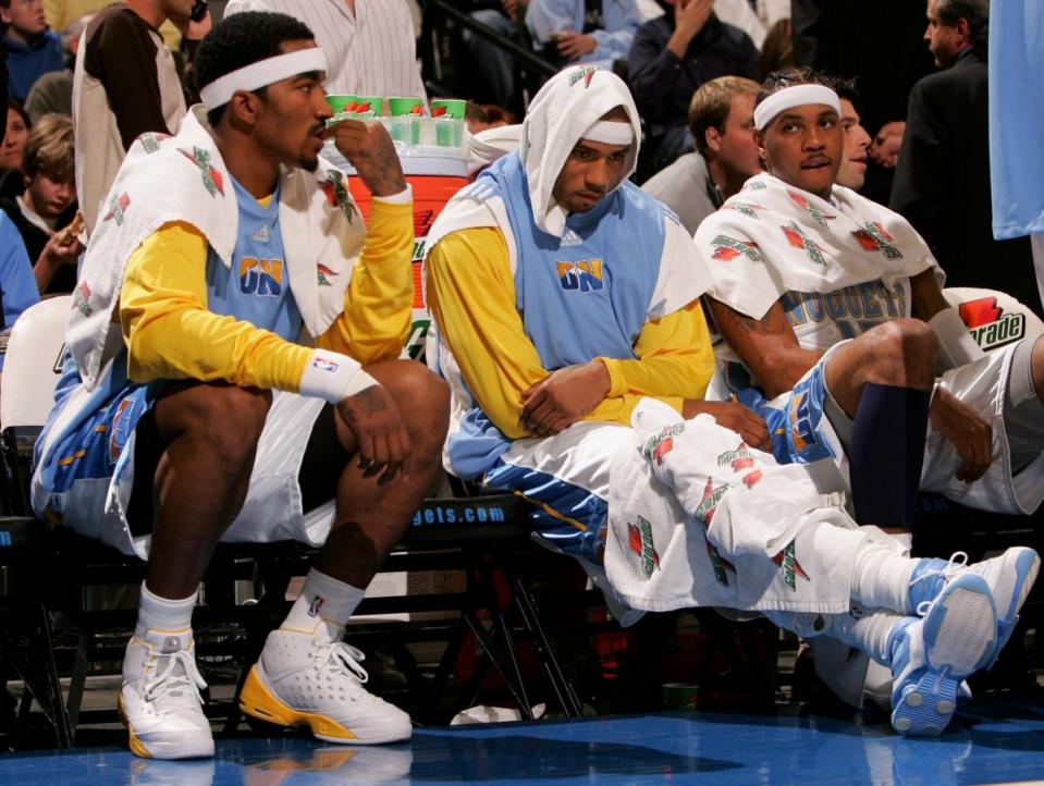 Former Nuggets teammates (from left) J.R. Smith, Kenyon Martin and Carmelo Anthony all clashed with George Karl. (Getty Images)