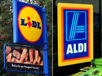 File photos of a Lidl sign (left) and an Aldi sign (right) as they have increased their market share over the Christmas period as ?1 in every ?14 in grocery spending went to the discount retailers. PRESS ASSOCIATION Photo. Issue date: Tuesday January 14, 2014. The two brands took a 7.1% share over the 12 weeks to January 5 compared to 5.8% the year before, with Aldi increasing total sales to more than ?1 billion. See PA story CITY Supermarket. Photo credit should read: Rui Vieira/PA Wire