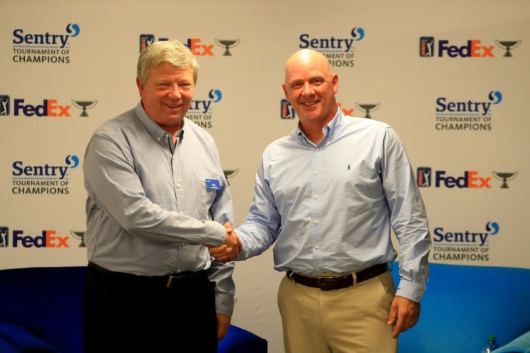 PGA Tour chief tournaments and competitions officer Andy Pazder, at right with Sentry president Pete McPartland, has resigned after more than 30 years with the tour (SAM GREENWOOD)