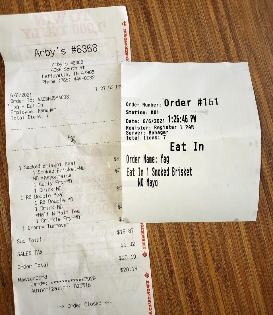 The receipt John Burns and Craig Gray received from Arby's. (John Burns)