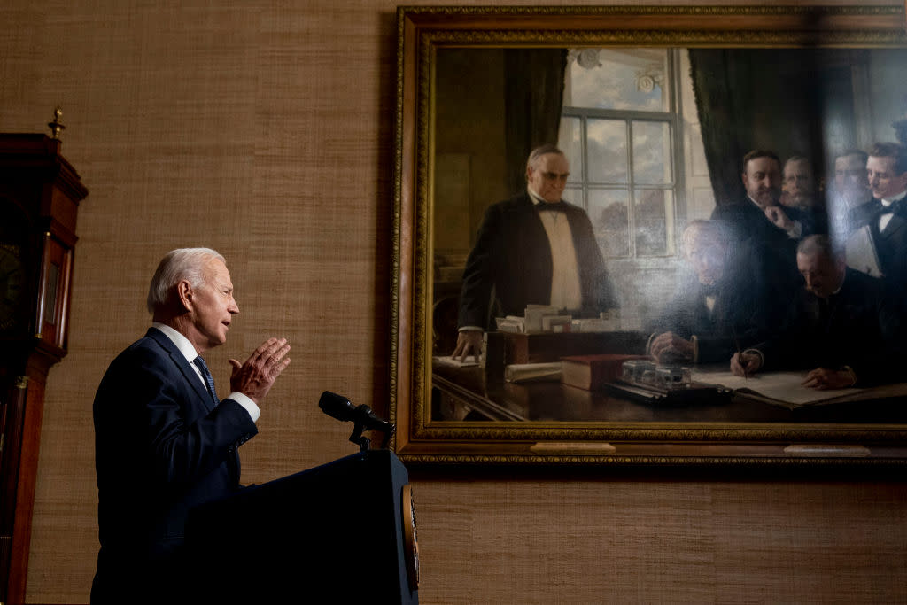 President Biden Delivers Address On Afghanistan From White House Treaty Room