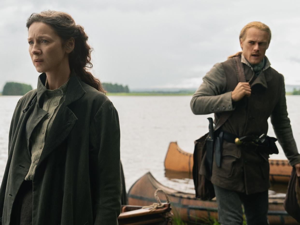 Jamie (Sam Heughan) and Claire (Caitríona Balfe) in "Outlander" season seven, episode six.