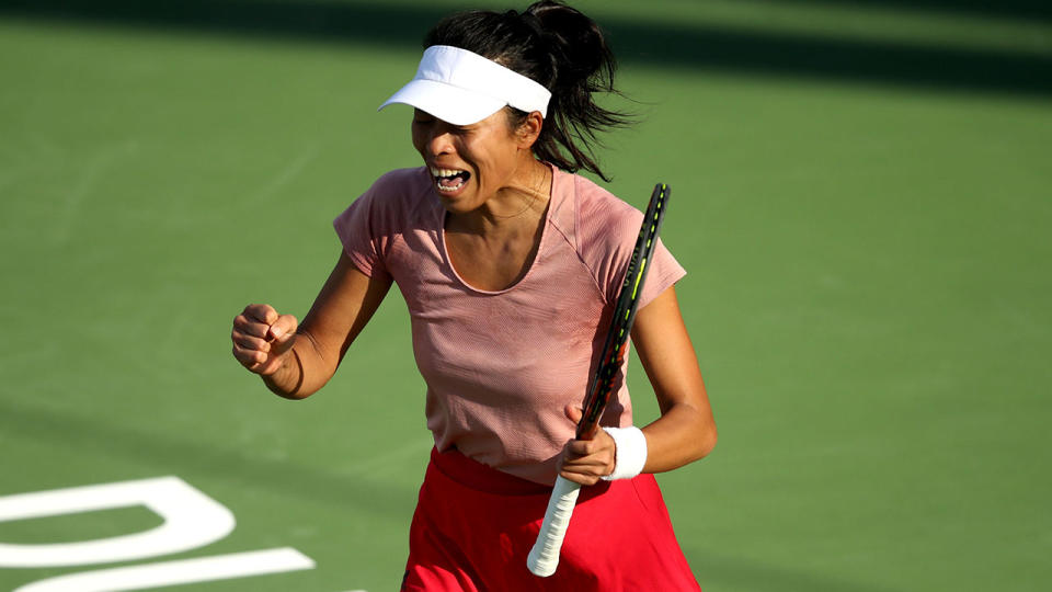 Su-Wei Hsieh celebrates. (Photo by Francois Nel/Getty Images)