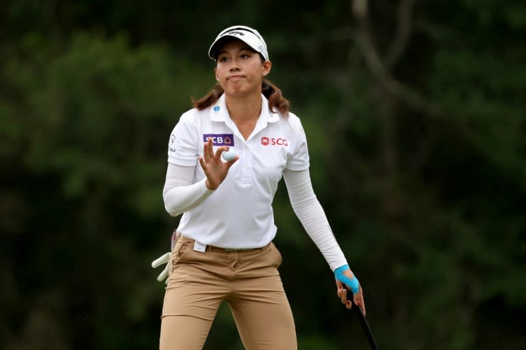 Thailand's Atthaya Thitikul reacts on the seventh green in the third round of the LPGA's Chevron Championship at Carlton Woods in The Woodlands, Texas (Gregory Shamus)