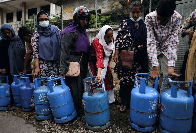 Domestic gas and kerosene oil lines continue due to a shortage, amid the country's economic crisis, in Colombo