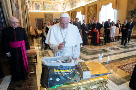 Pope Francis meets with members of the American Jewish Committee at the Vatican, March 8, 2019. Vatican Media/Handout via REUTERS