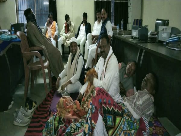 More than 15 top BJP leaders and Leader of Opposition are sitting on a dharna inside the Town Police station in Sambalpur (Photo/ANI)