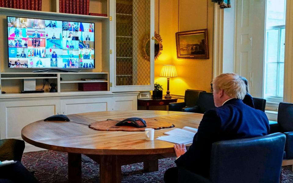 The Prime Minister attending a Zoom cabinet meeting last month - PA