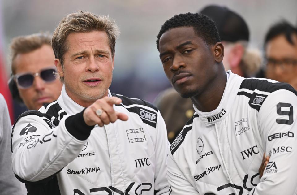 Brad Pitt and Damson Idris at the British Grand Prix