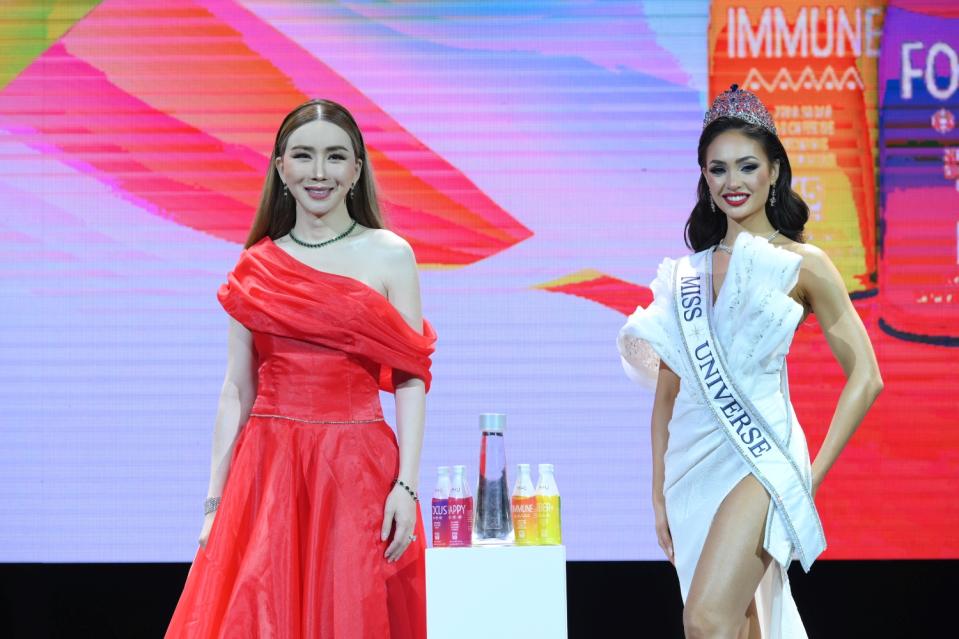 Miss Universe launches M*U Beverage, featuring Anne Jakapong Jakrajutatip, Chief Executive Officer of JKN Global Group Public Company Limited, and the owner of The Miss Universe Organization and R'Bonney Gabriel, Miss Universe 2022