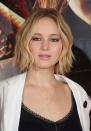 <p>Jennifer Lawrence attends the photocall for “The Hunger Games: Mockingjay Part 1” at Corinthia Hotel London on November 9, 2014 in London, England.</p>