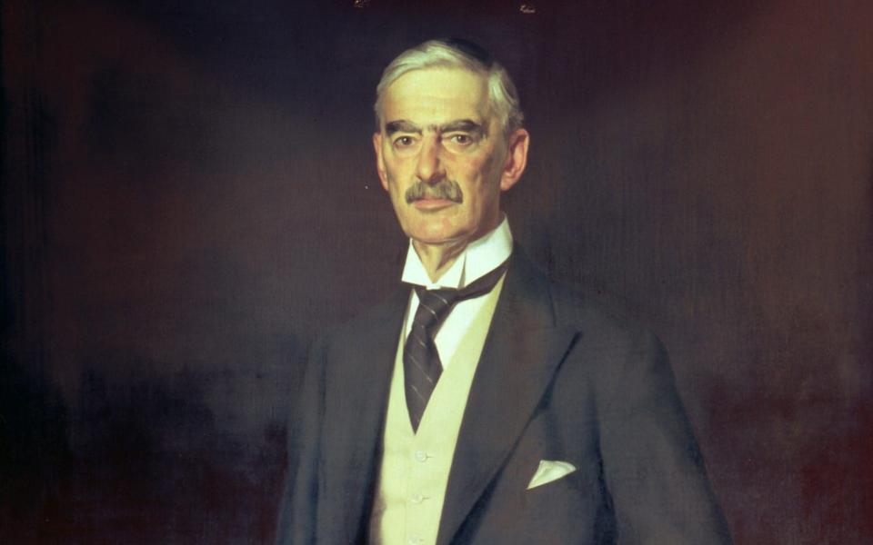 A detail from James Gunn's portrait of Neville Chamberlain - www.bridgemanimages.com