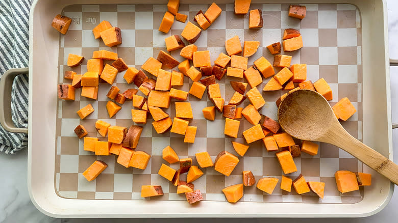 sweet potato on baking sheet