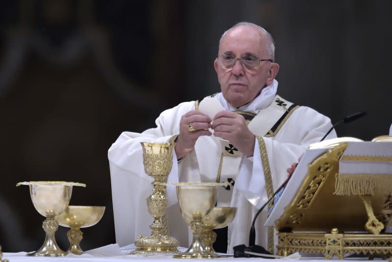 Pope Francis celebrates Christmas Eve Mass at St. Peter's Basilica in Vatican City on December 24, 2015. Francis met Patriarch Kirill on February 12, 2016, in the first meeting between the pontiff of the Catholic Church and the primate of the Russian Orthodox Church, in Cuba. File Photo by Stefano Spaziani/UPI