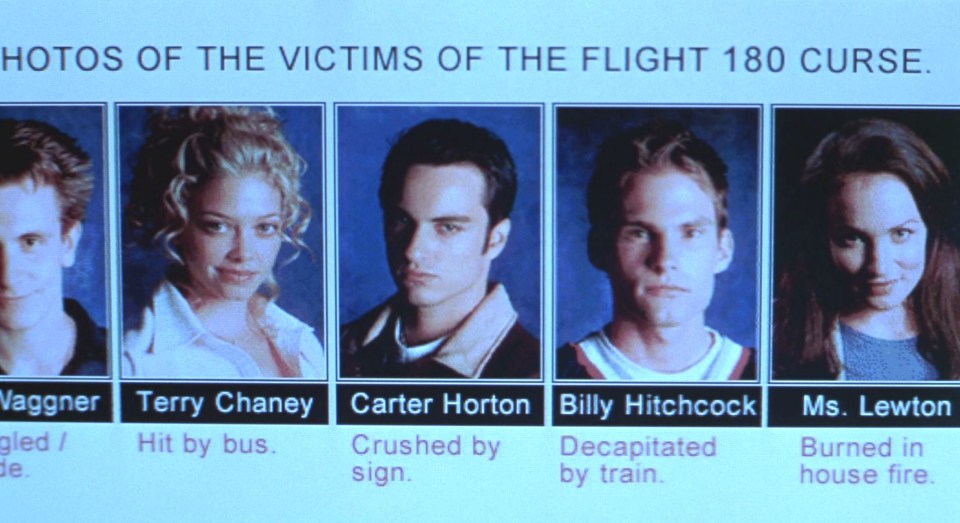Yearbook photos of students who crashed in the plane in "Final Destination"