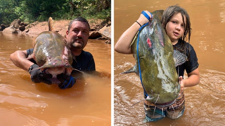 Shortly after Mike Cook secured his mudcat, 11-year-old Phierce pulled out a sizable catfish of his own.