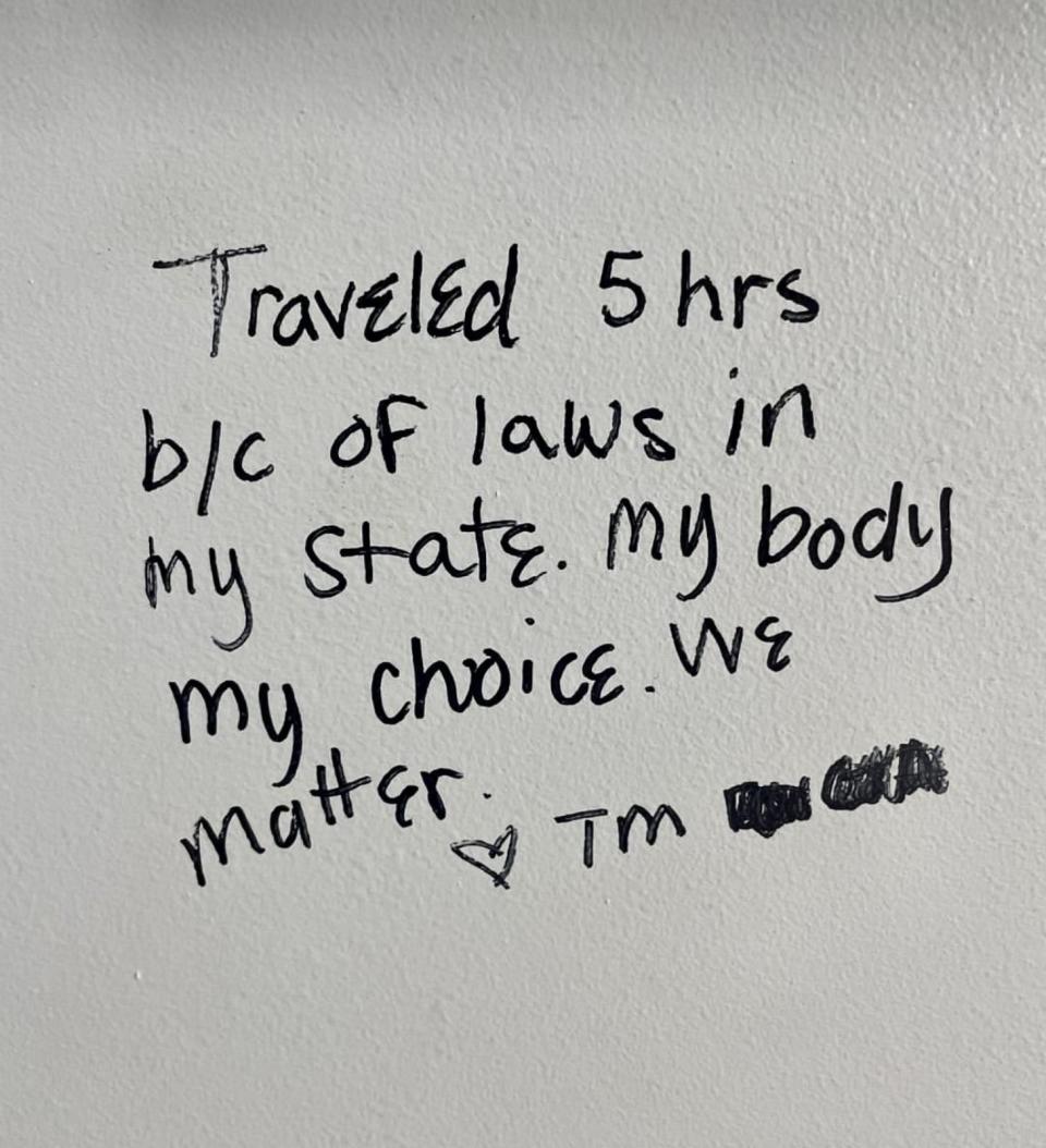PHOTO: Patient messages are written on the bathroom walls at a Planned Parenthood clinic in Jacksonville, Florida. (Planned Parenthood of South, East and North Florida)