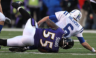 Terrell Suggs takes down the Colts' Dan Orlovsky