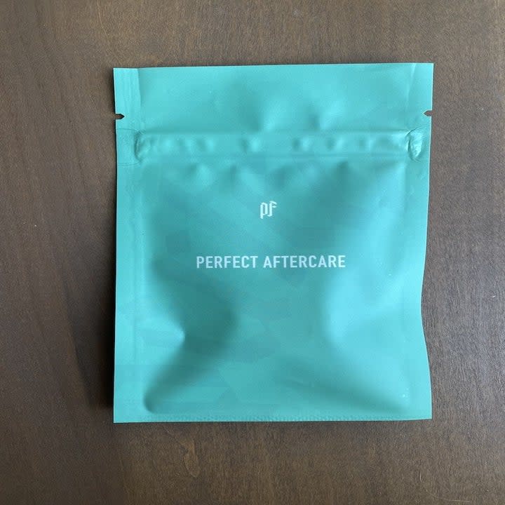 Close up of a small package that says perfect aftercare