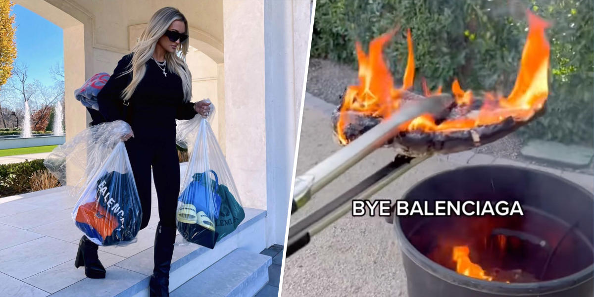 Arie Luyendyk Jr. and Lauren Burnham burn Balenciaga sneakers after BDSM ad