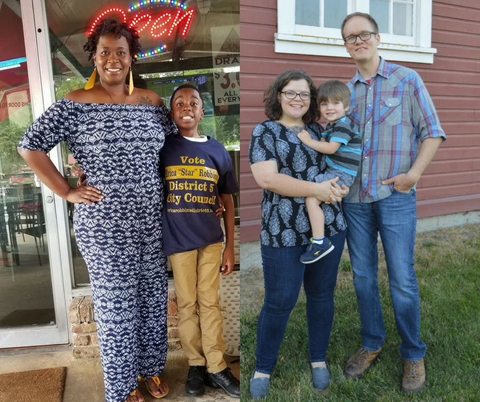 Erica Robbins (left), with her son, and Kate Hansen (right), with her son and husband.