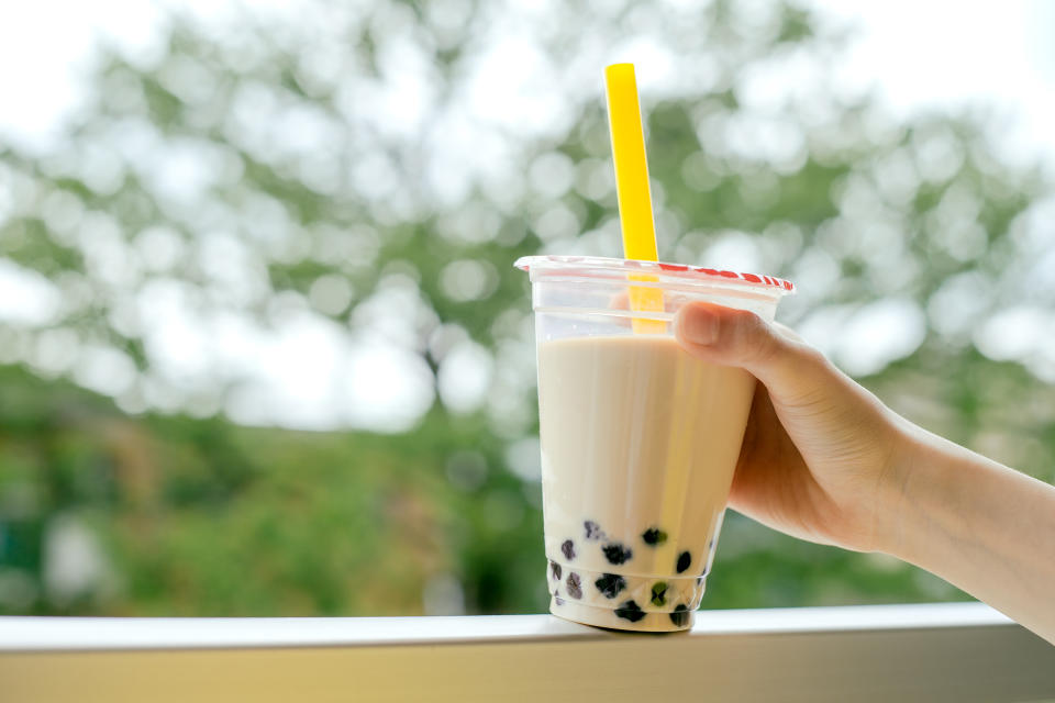 TikTok bubble tea (also known as pearl milk tea, bubble milk tea, black pearl ice tea, tapioca tea, tapioca milk tea, tapioca drink or boba)