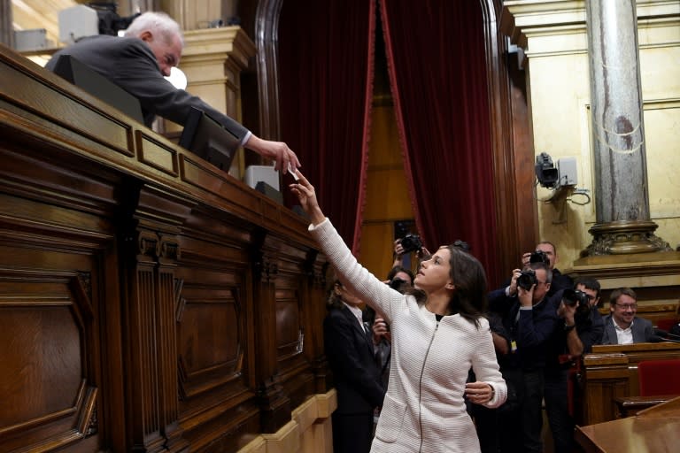 Catalan centre-right party Ciudadanos leader Ines Arrimadas, casts her ballot for a new parliamentary speaker